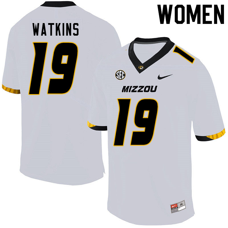 Women #19 Anthony Watkins Missouri Tigers College Football Jerseys Sale-White - Click Image to Close